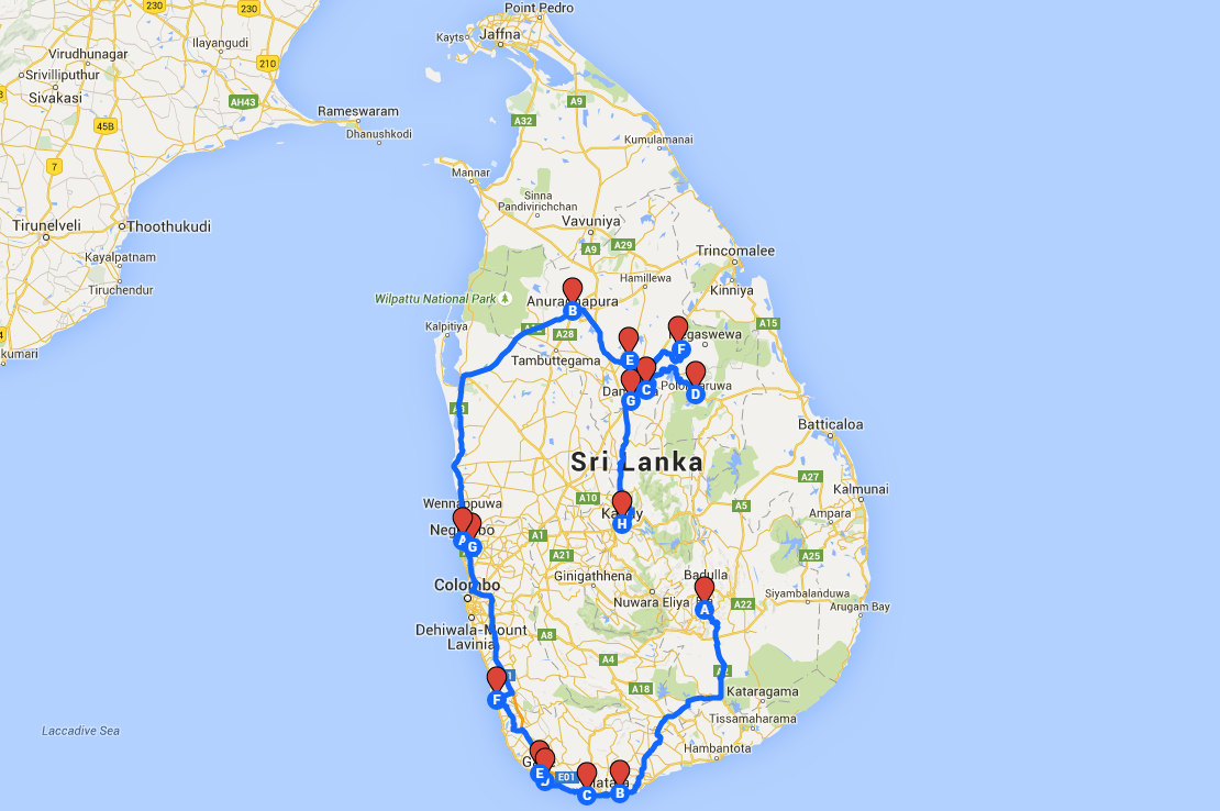 Itinerario de viaje a Sri Lanka de dos semanas